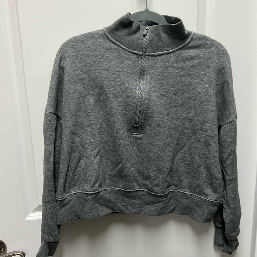 Medium gray Fabletics crop zip up.